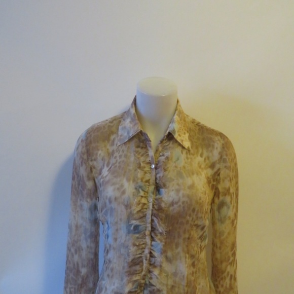 A'NUE LIGNE BROWN/CREAM/BLUE ANIMAL PRINT TOP SZ S - Picture 3 of 8
